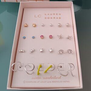LC LAUREN CONRAD 12pc Gold+Silver Heart/Moon/Star Multicolor Stud+Hoop Earrings
